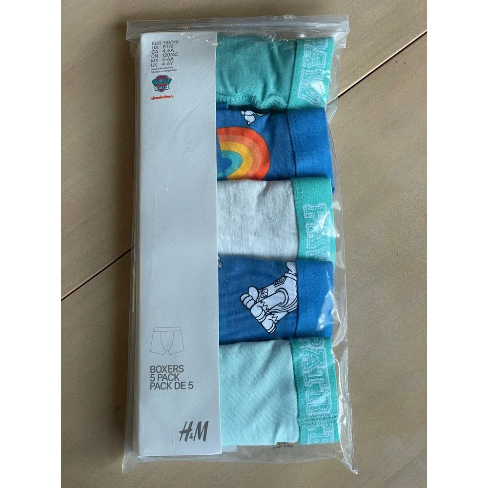 NEW H&M X Paw‎ Patrol 100% Cotton Chase Kids Toddler Boxer Brief Underwear 4-6Y